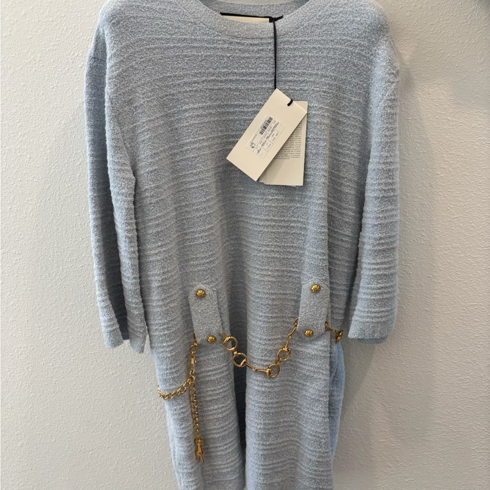 Gucci Light Blue Mini Dress with Gold Accents
